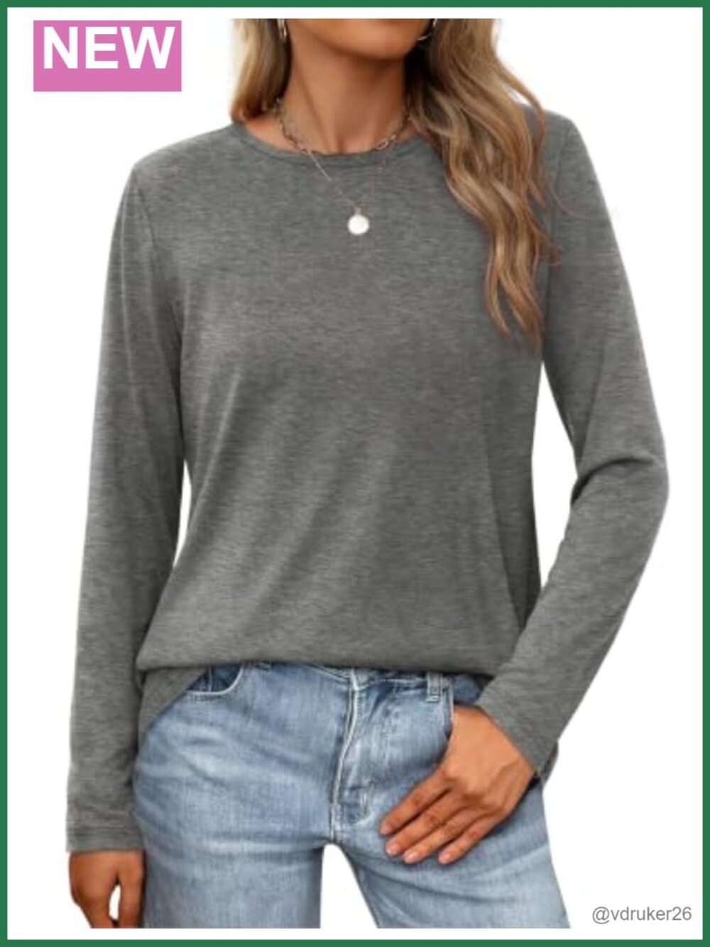 Long Sleeve Crewneck T-Shirt Casual Loose Fit Comfy Basic Top